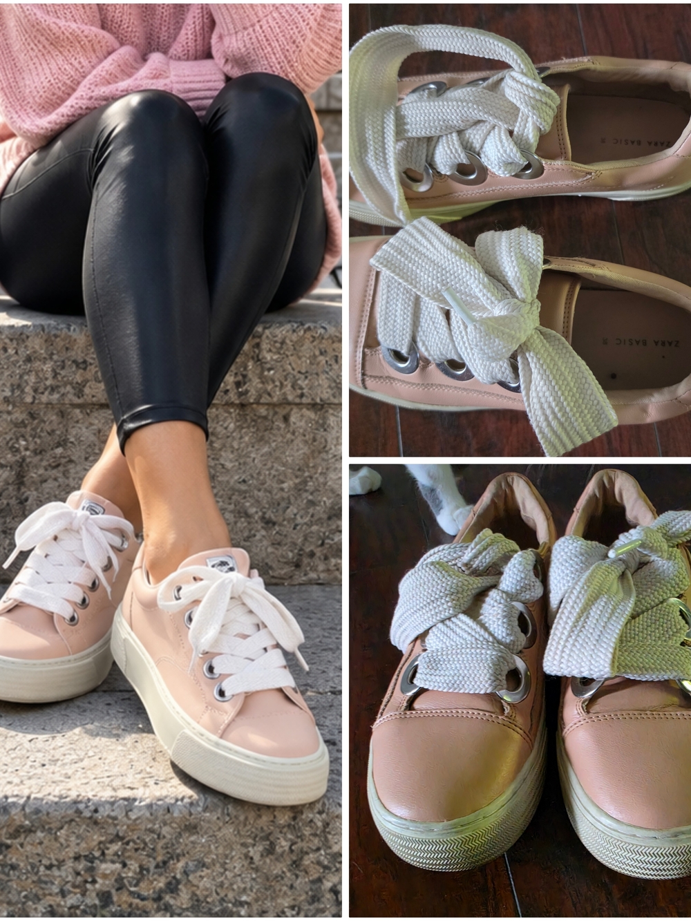 Zara Pink Platform Sneakers with Thick White Laces